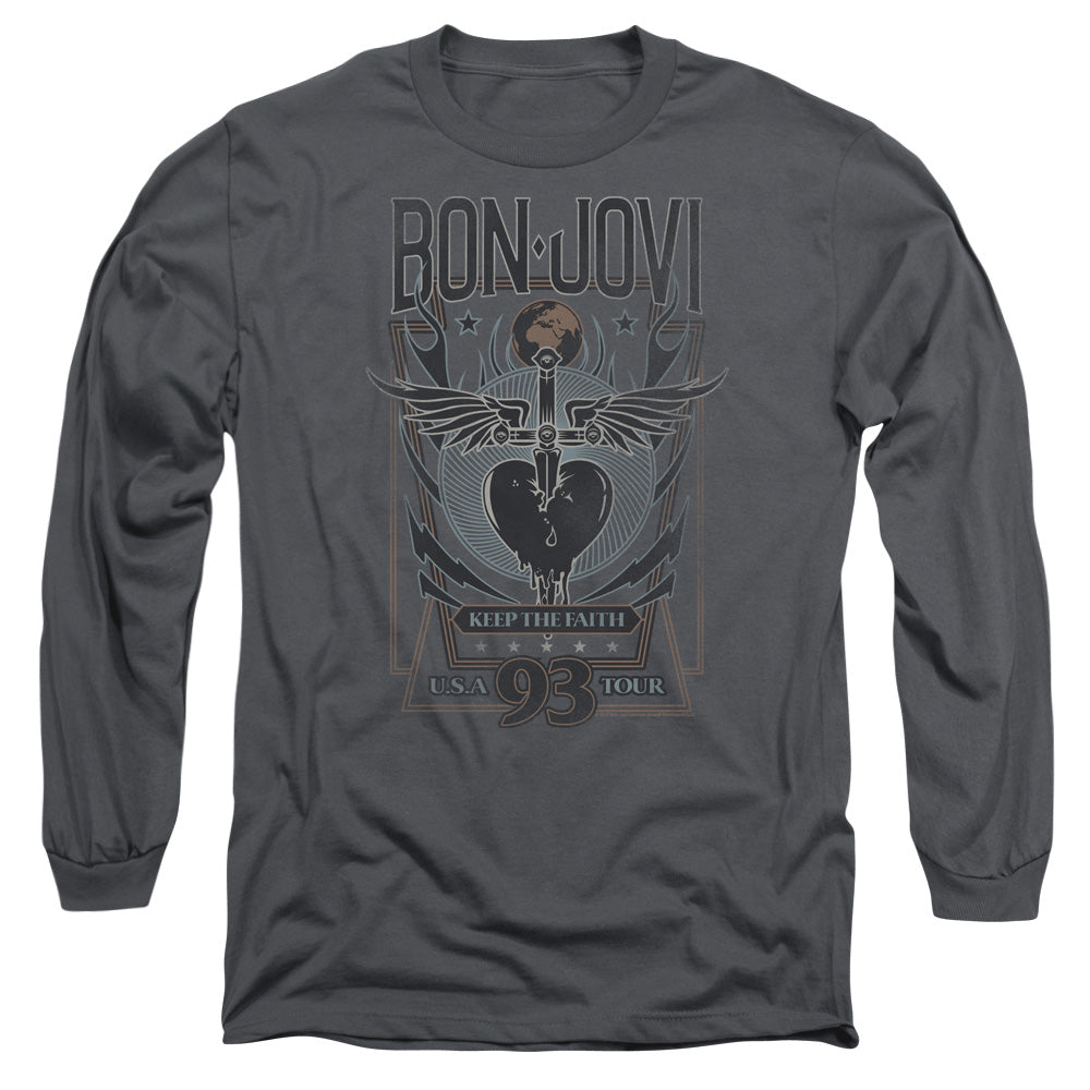 Bon Jovi Keep The Faith Mens Long Sleeve Shirt Charcoal Officially Licensed