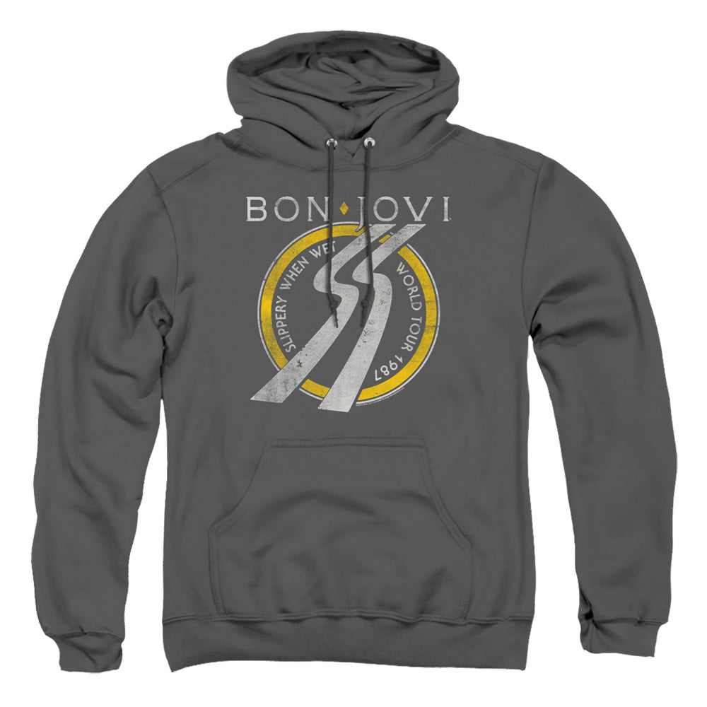 Bon Jovi Slippery When Wet World Tour Mens Hoodie Charcoal