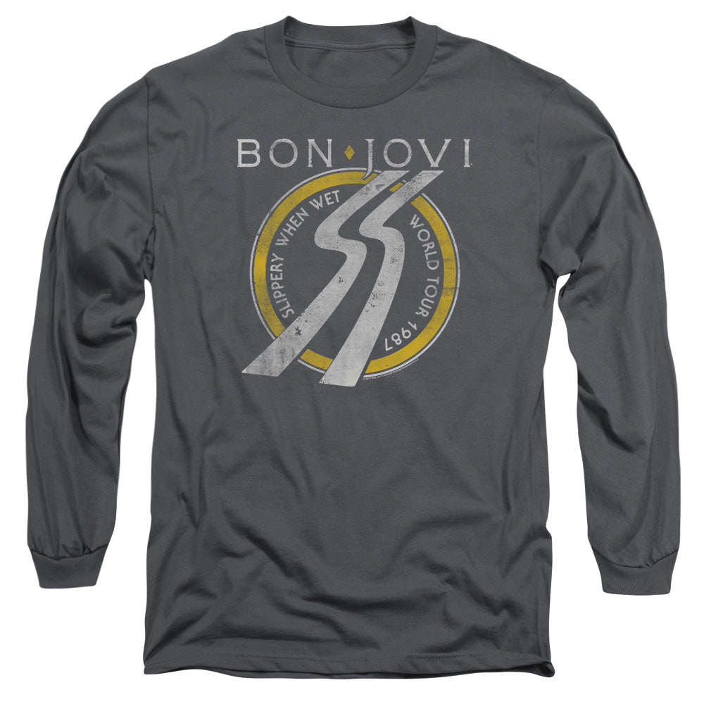 Bon Jovi Slippery When Wet World Tour Mens Long Sleeve Shirt Charcoal Officially Licensed