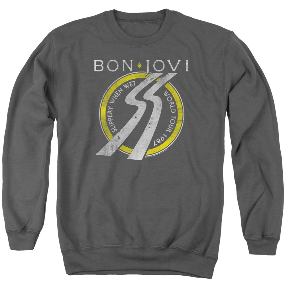 Bon Jovi Slippery When Wet World Tour Mens Crewneck Sweatshirt Charcoal Officially Licensed