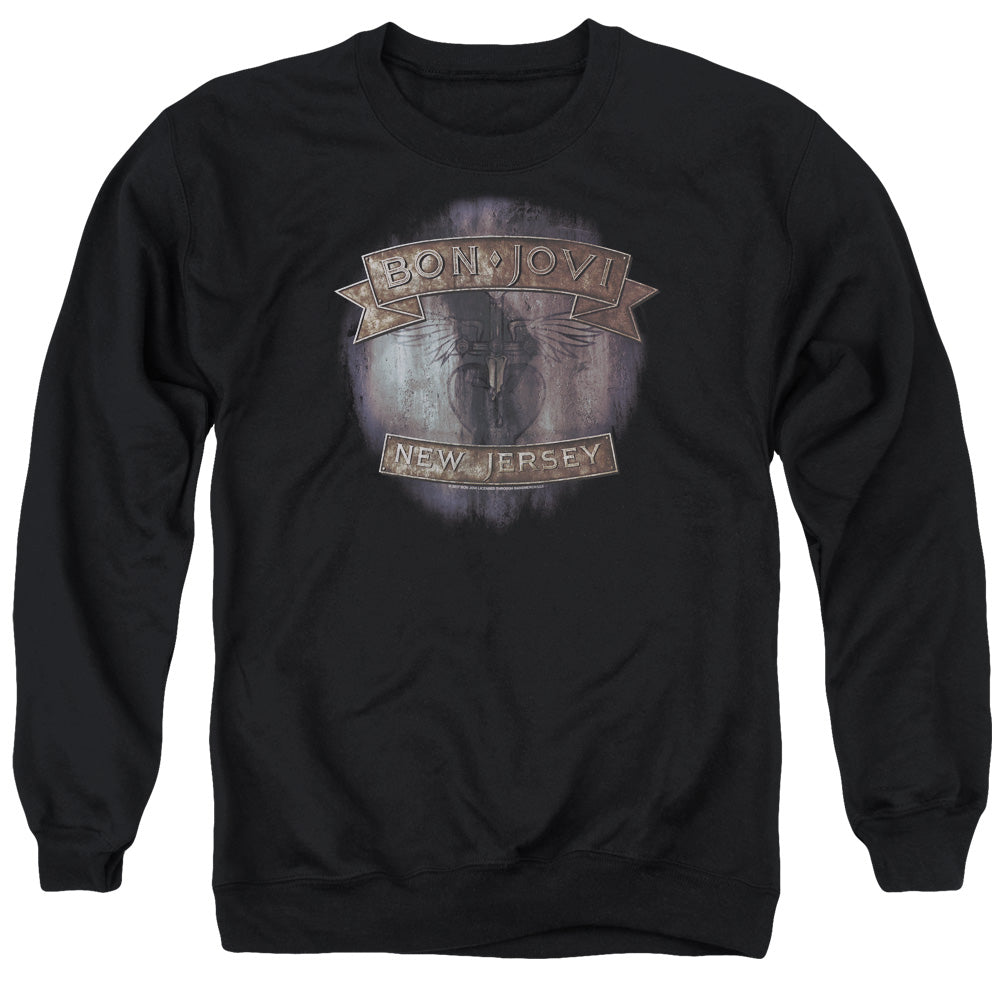 Bon Jovi New Jersey Mens Crewneck Sweatshirt Black Officially Licensed