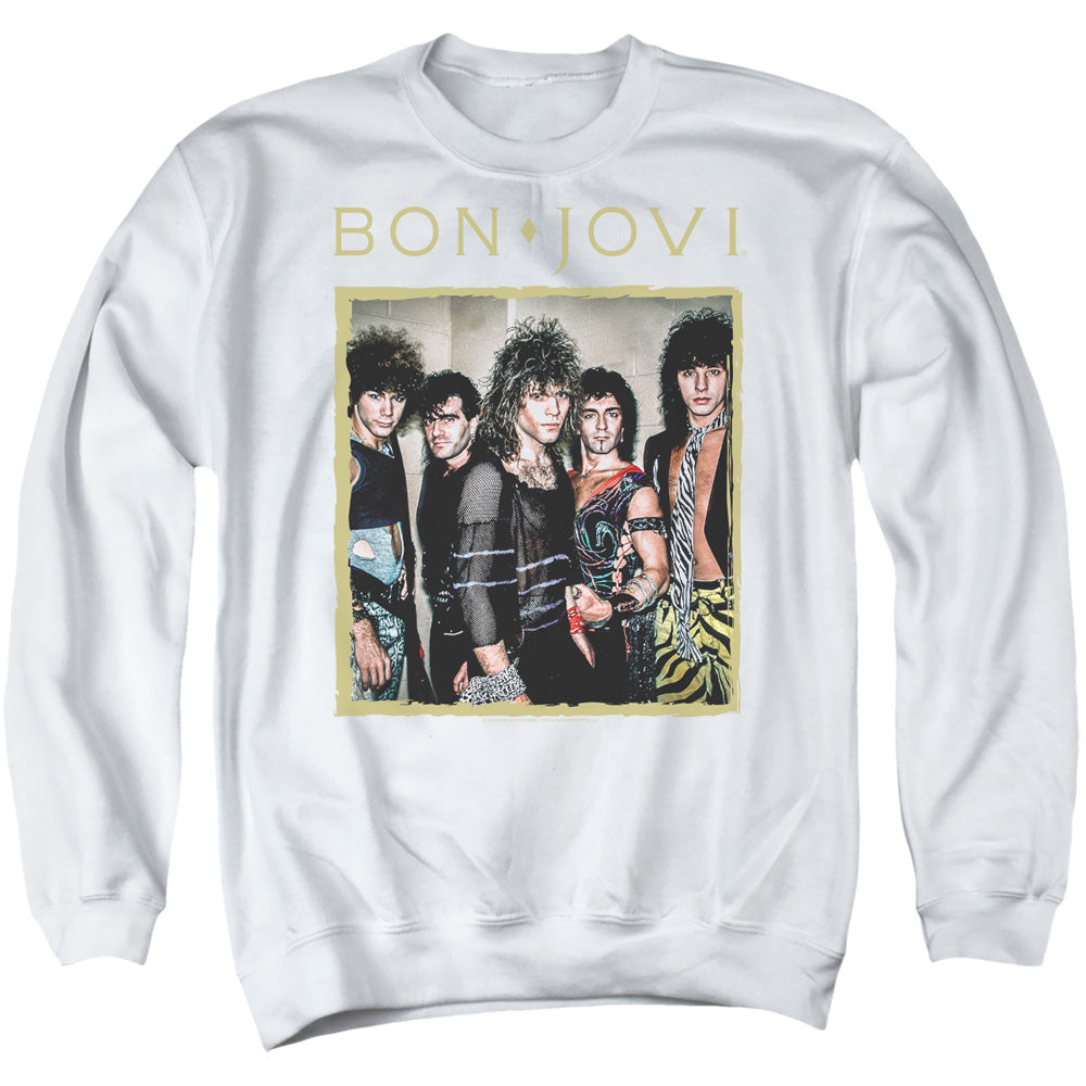 Bon Jovi Framed Mens Crewneck Sweatshirt White Officially Licensed