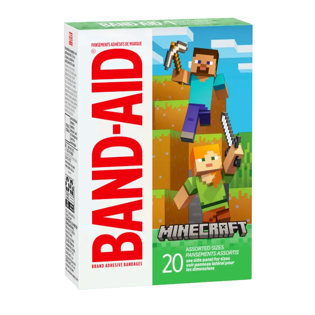 Band-Aid Minecraft Kids Bandages, Assorted Sizes (20 ct)