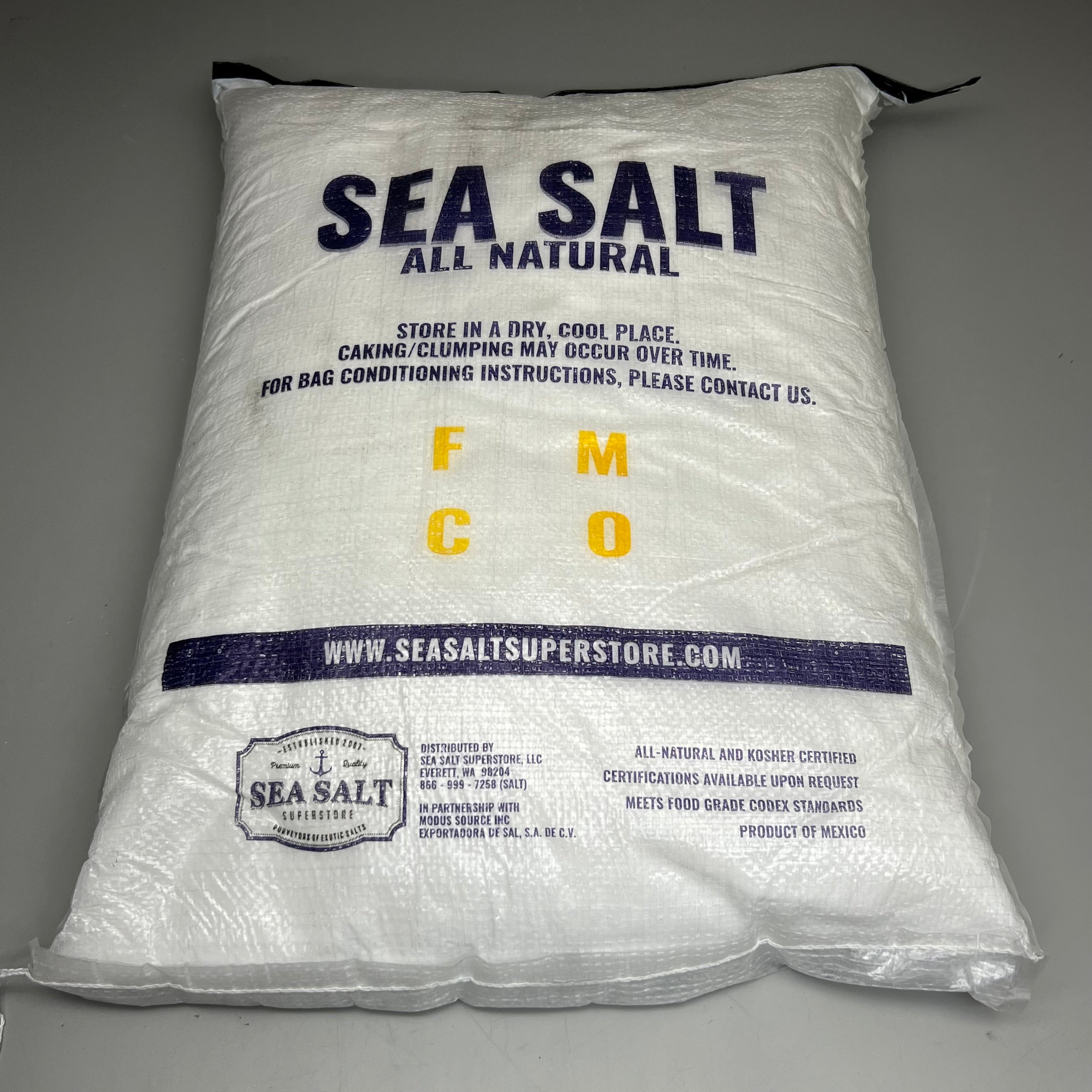 SEA SALT SUPERSTORE (50 LBS) All Natural Kosher Fine Grain Sea Salt BB 06/28