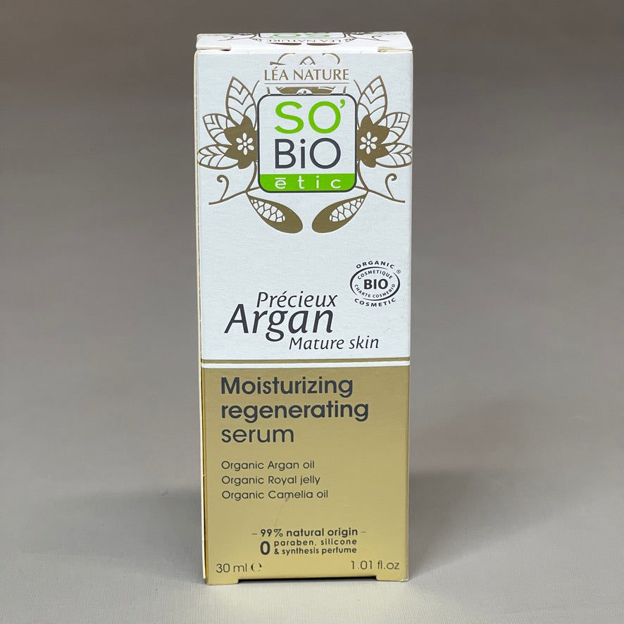 SO BIO etic Precious Argan Moisturizing Regenerating Face Serum Organic Anti-Aging & Firming for Dry Skin & Deep Hydration 1 fl oz (New)