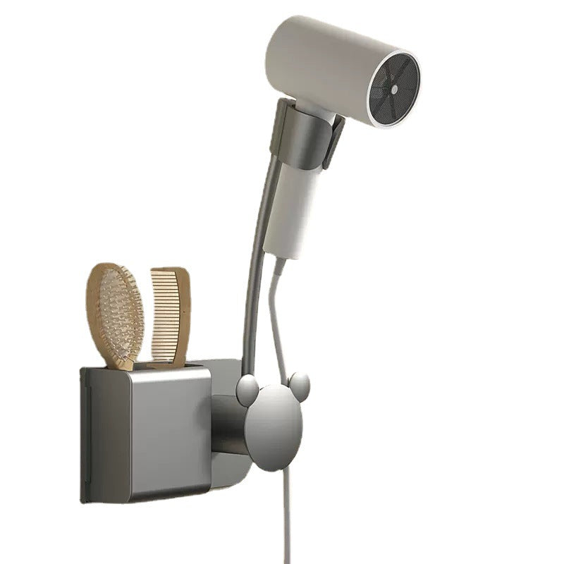 Punch-Free Hair Dryer Rack Wall-Mounted Hand-Held Rotating Lazy Bracket Bathroom