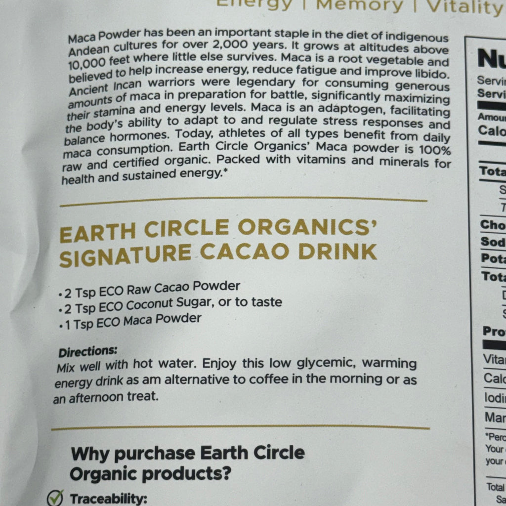 EARTH CIRCLE Organic Maca Powder 16 OZ (454g) BB 07/17/25