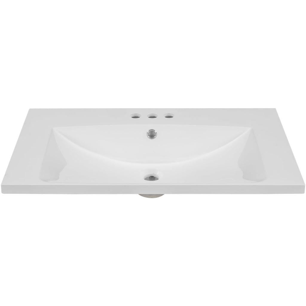 30" Single Bathroom Vanity Top with White Basin  3-Faucet Holes  Ceramic White
