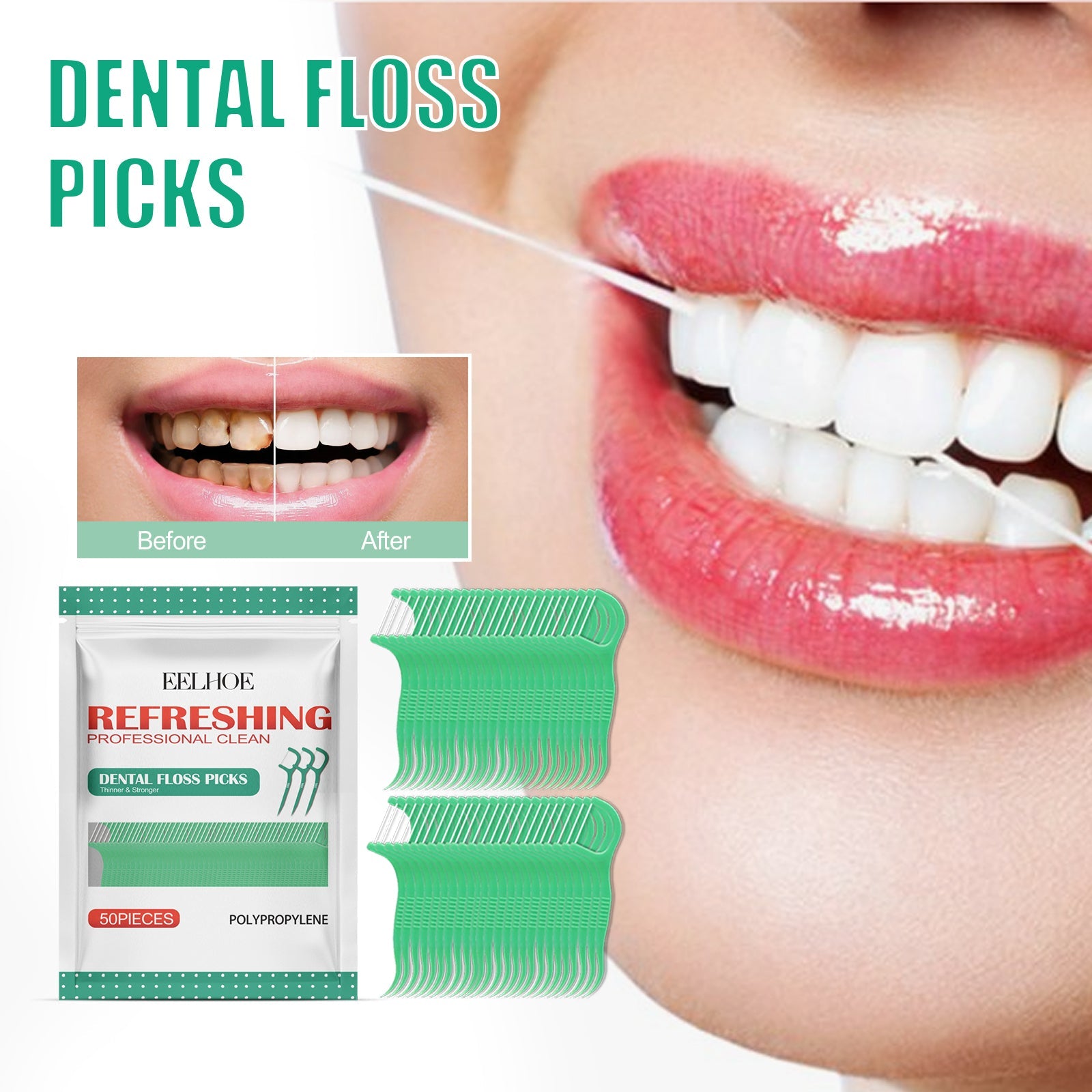 Dental Floss Picks, Dental Cleaning Interdental Flossing Disposable Household Portable Floss Stick