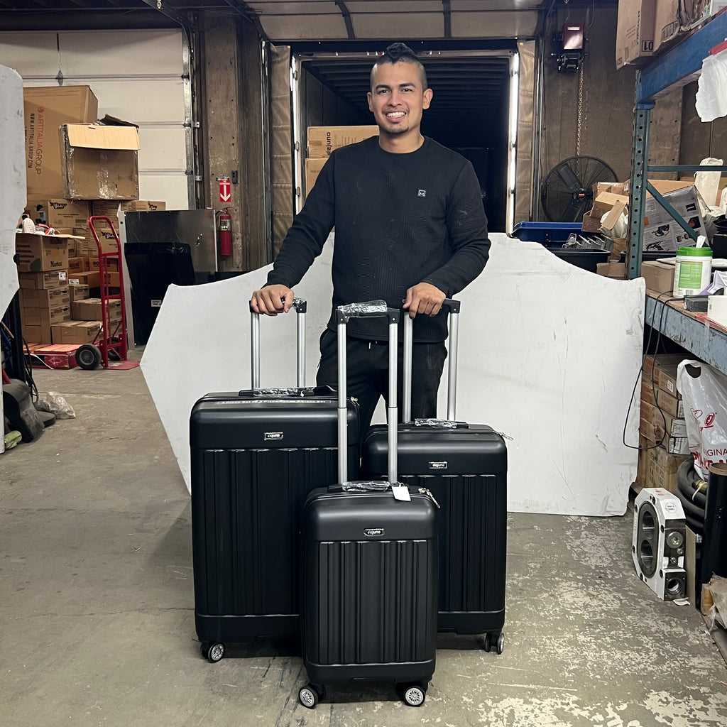 DEJUNO (3 PACK) Light Weight Expandable Spinner Rolling Suitcase Set BLACK 2207DJBF