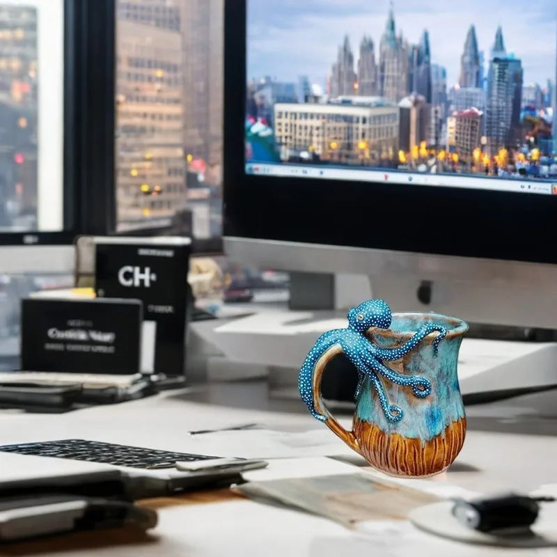 Handmade Deep Blue Octopus Mug. For Hot & Cold Drinks