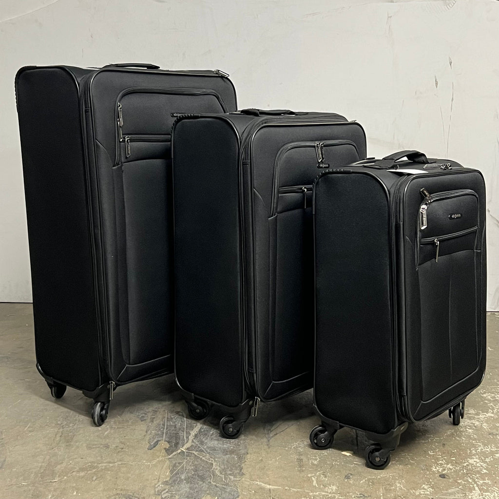DEJUNO (3 PACK) Lightweight Expandable Spinner Luggage Suitcase Set Black 2302DJBF