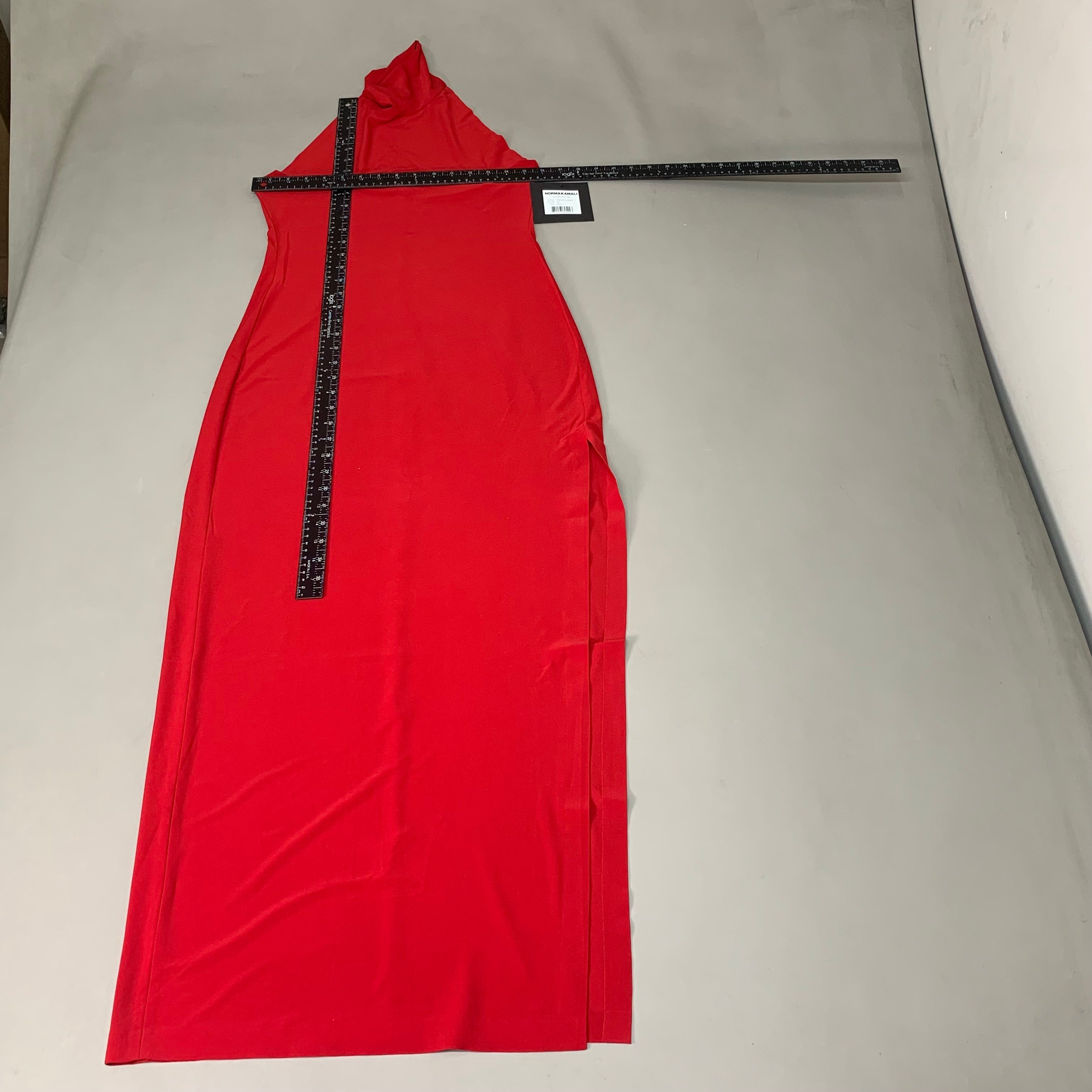 NORMA KAMALI Halter Turtle Side Slit Gown SZ M/38 Red KK4223PL236004 (New) no