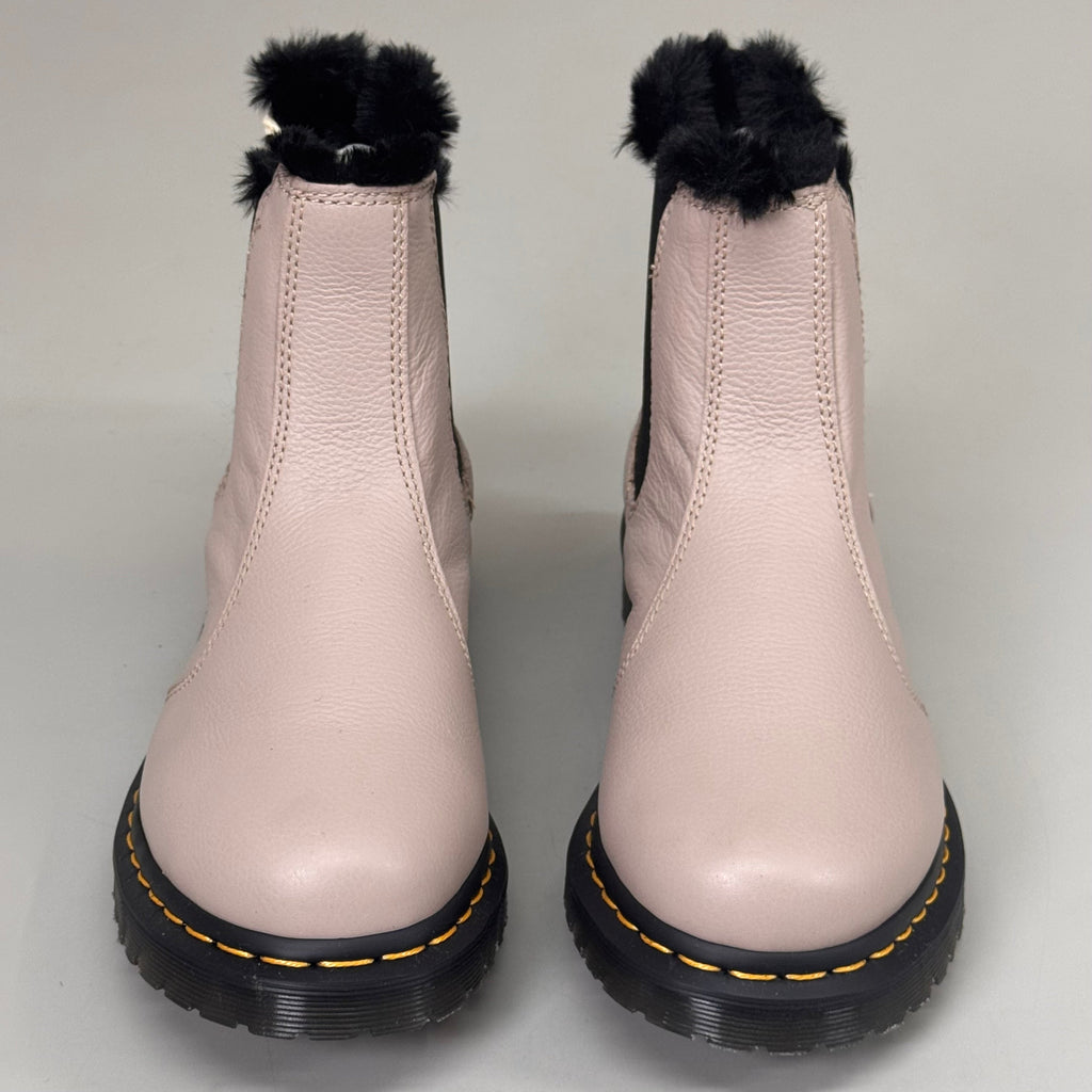 DR MARTENS Leonore Faux Fur-Lined Virgina Leather Boots SZ 9 Vintage Taupe