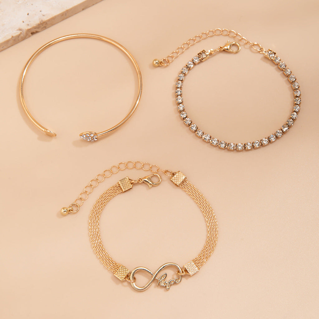 Retro heart-shaped full diamond chain 8-shaped bracelet, simple geometric rhinestone micro inlaid versatile bracelet for women