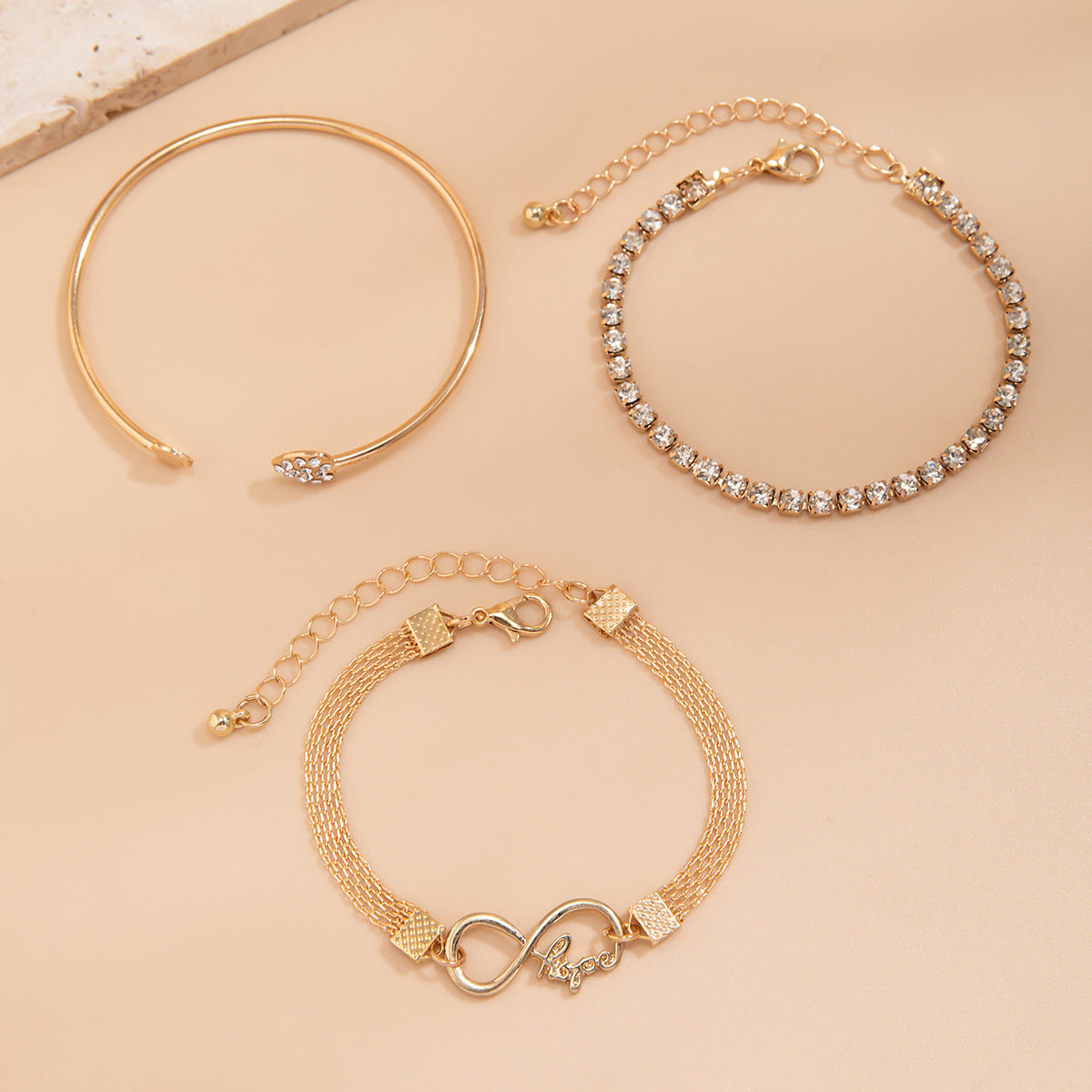 Retro heart-shaped full diamond chain 8-shaped bracelet, simple geometric rhinestone micro inlaid versatile bracelet for women