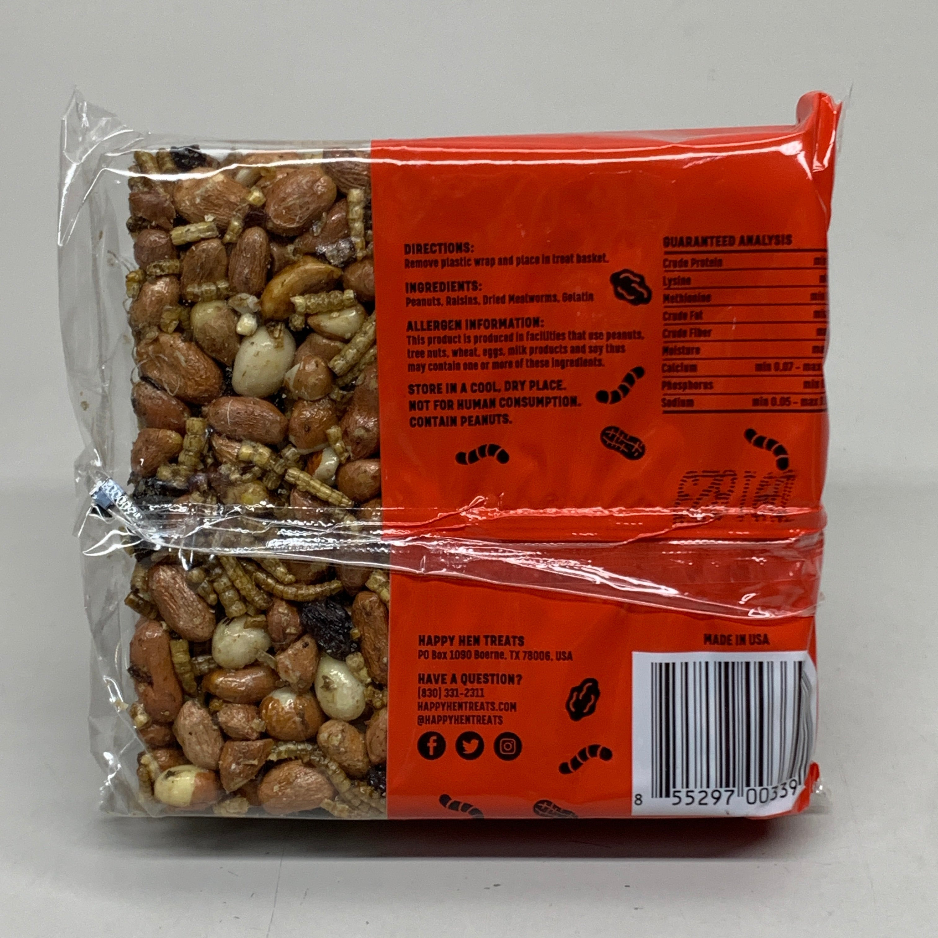 HAPPY HEN (3 PACK) Treat Square Peanut, Raisin & Mealworm 7.5 oz 855297003391