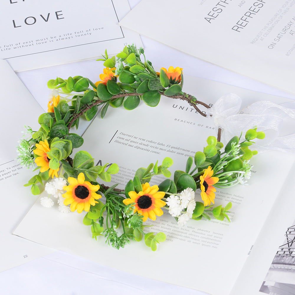 Girl Spring Outing Wreath Headwear Simulation Eucalyptus Starry Sky False Sunflower Children's Wreath