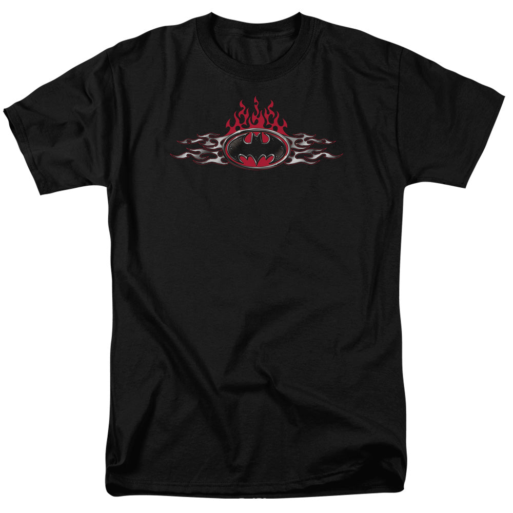 Batman Steel Flames Logo Mens T Shirt Black Officially Licensed