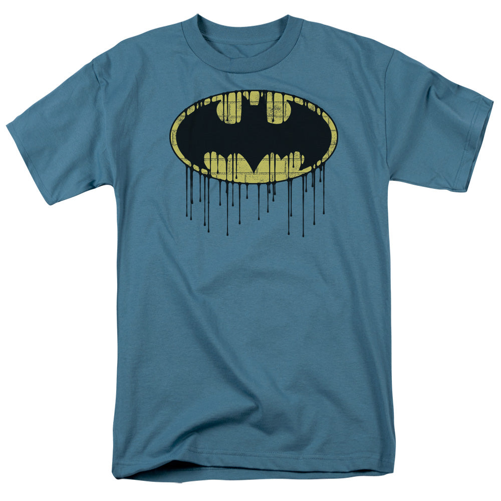 Batman Dripping Brick Wall Shield Mens T Shirt Slate Officially Licensed