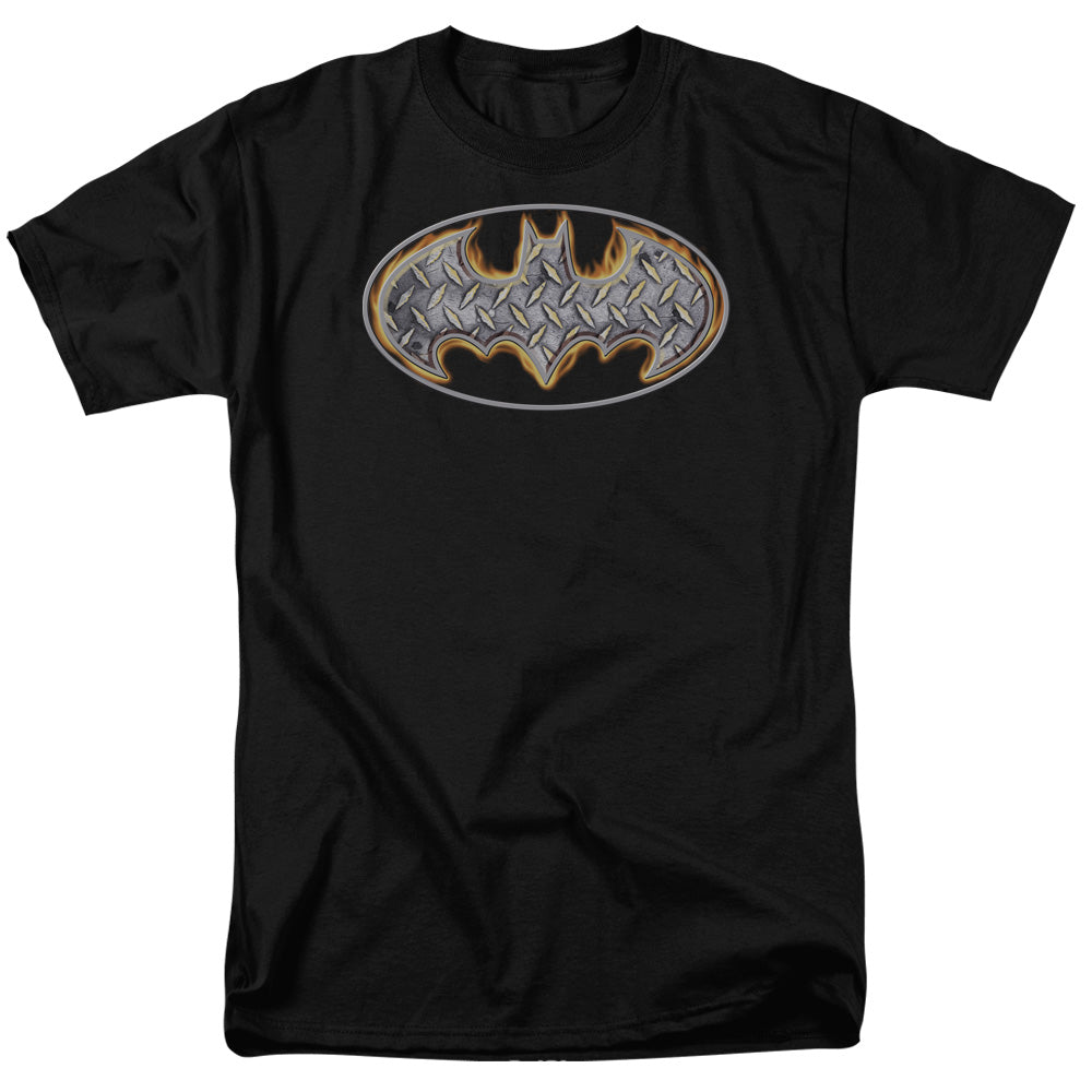 Batman Steel Fire Shield Mens T Shirt Black Officially Licensed