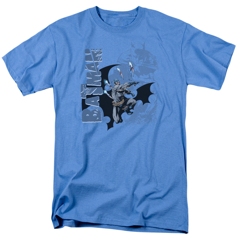Batman Throwing Blades Mens T Shirt Carolina Blue Officially Licensed