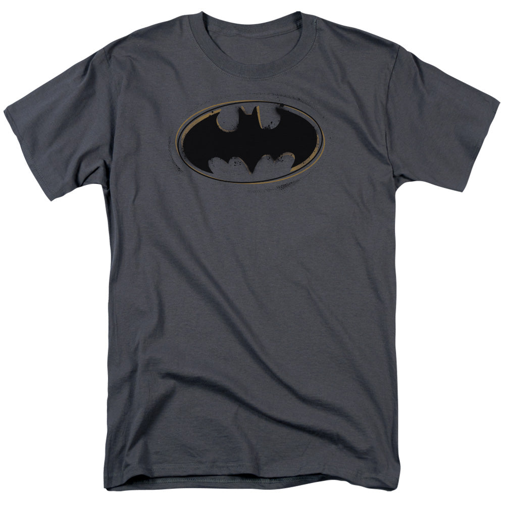Batman Spray Paint Logo Mens T Shirt Charcoal Officially Licensed