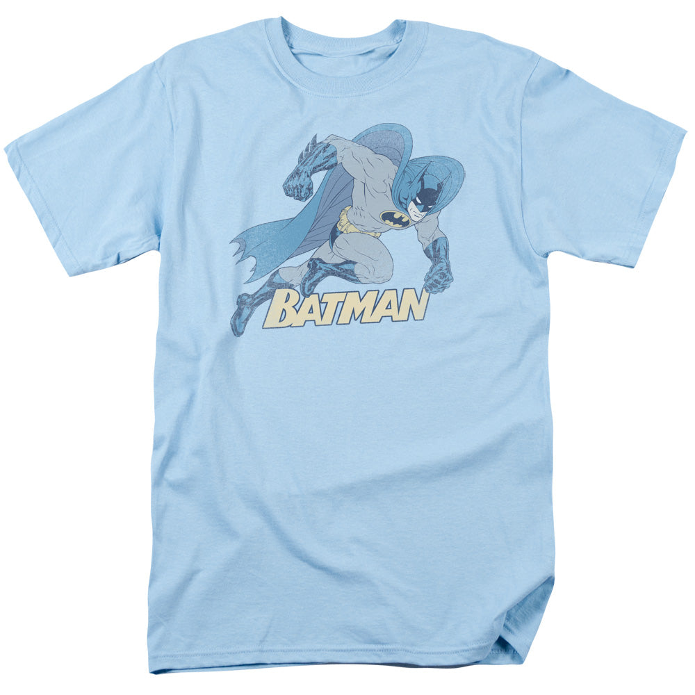 Batman Running Retro Mens T Shirt Light Blue Officially Licensed