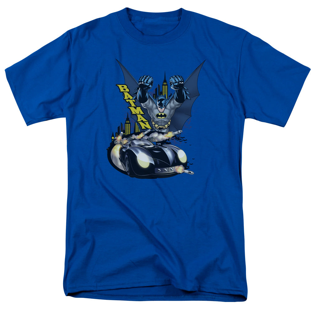 Batman By Air & By Land Mens T Shirt Royal Blue Officially Licensed