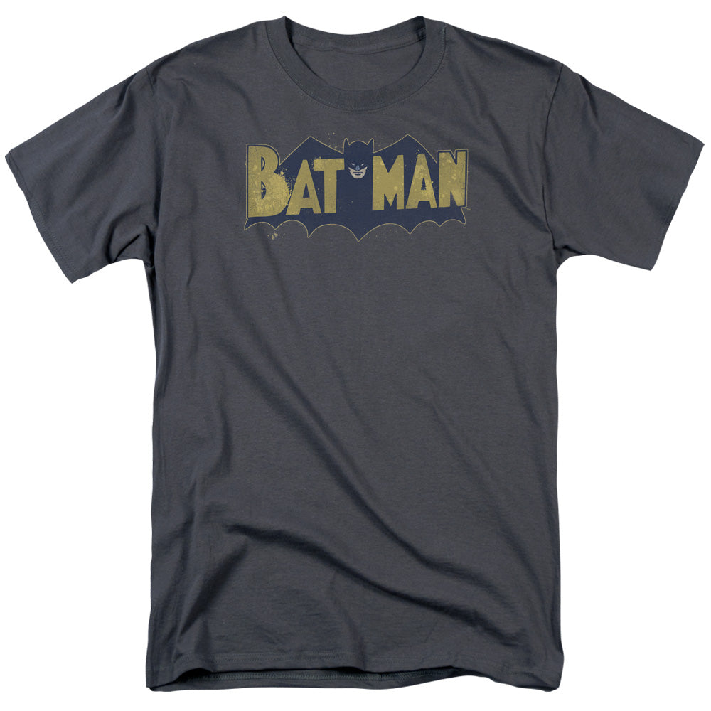 Batman Vintage Logo Splatter Mens T Shirt Charcoal Officially Licensed