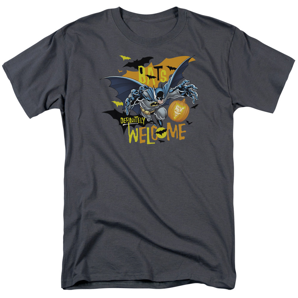 Batman Bats Welcome Mens T Shirt Charcoal Officially Licensed