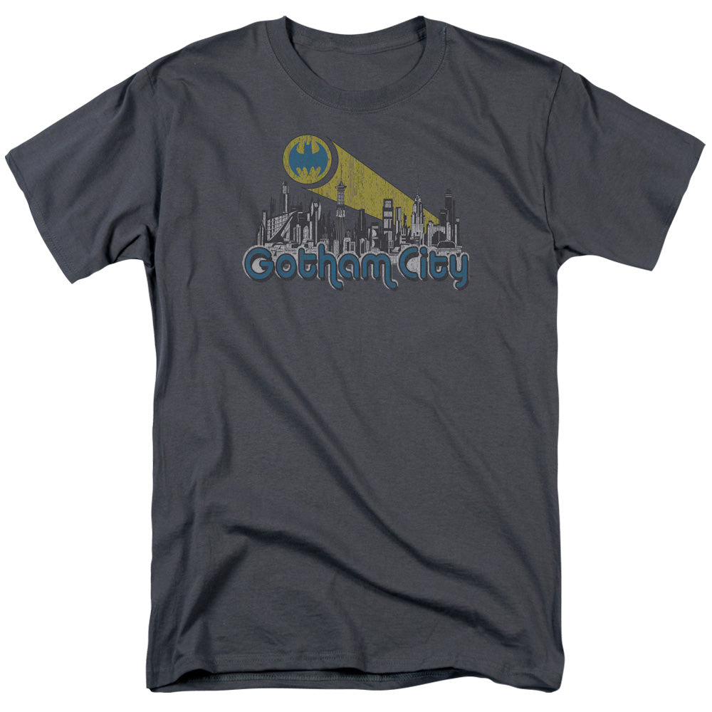 Batman Gotham City Distressed Mens T Shirt Charcoal Officially Licensed
