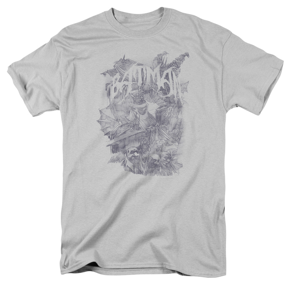 Batman Pencil Bat Collage Mens T Shirt Silver Officially Licensed