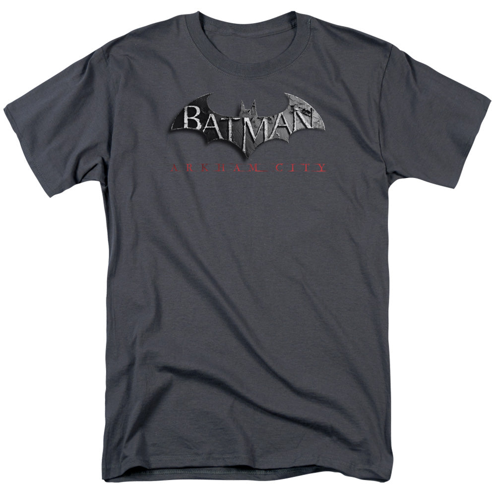 Batman Arkham City Logo Mens T Shirt Charcoal Officially Licensed