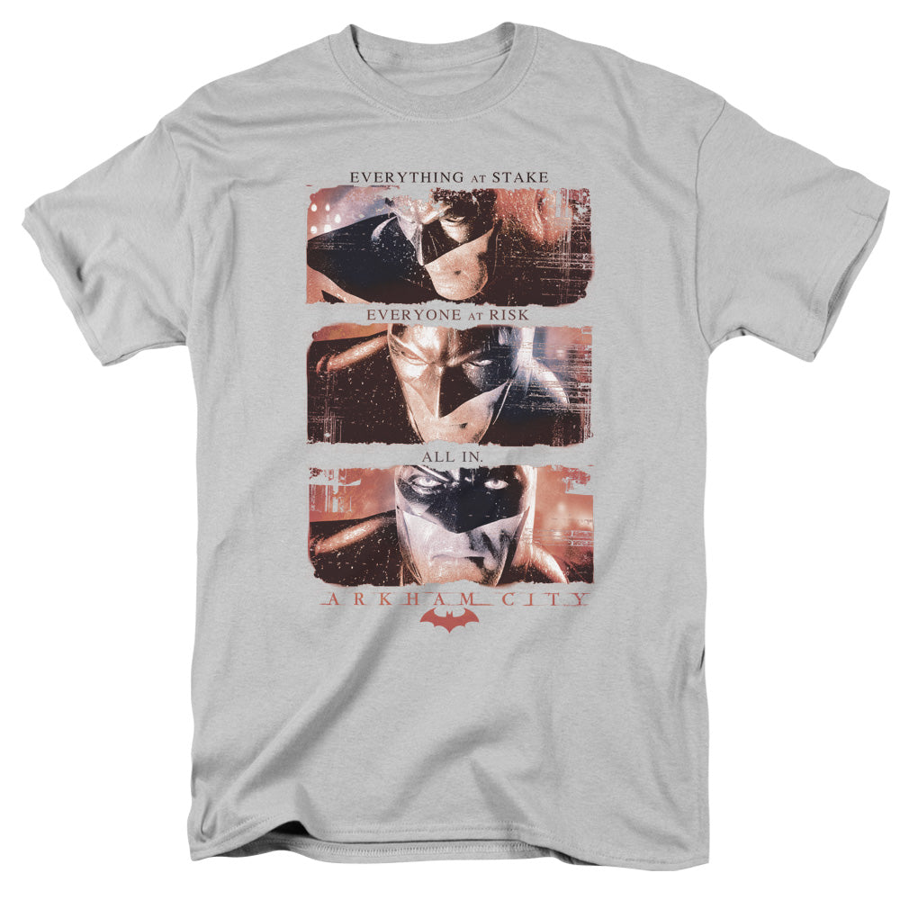 Batman Arkham City All In Mens T Shirt Silver Officially Licensed