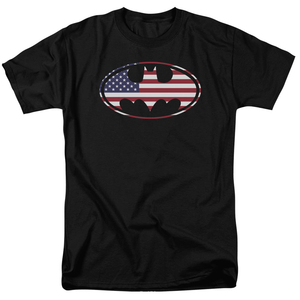 Batman American Flag Oval Mens T Shirt Black Officially Licensed