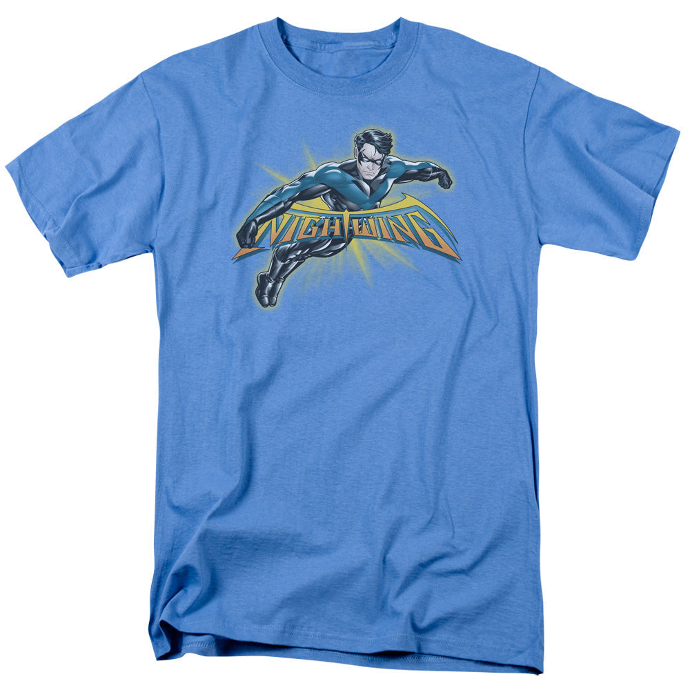 Batman Nightwing Burst Mens T Shirt Carolina Blue Officially Licensed