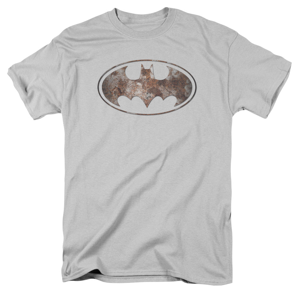 Batman Heavy Rust Logo Mens T Shirt Silver Officially Licensed