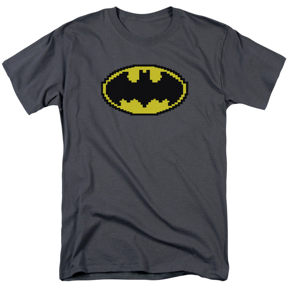 Batman Pixel Symbol Mens T Shirt Charcoal Officially Licensed