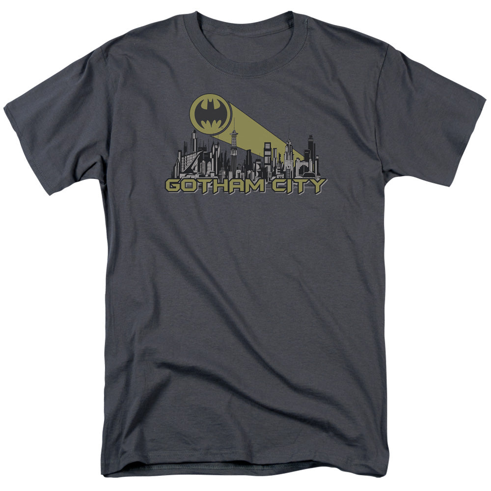 Batman Gotham Skyline Mens T Shirt Charcoal Officially Licensed