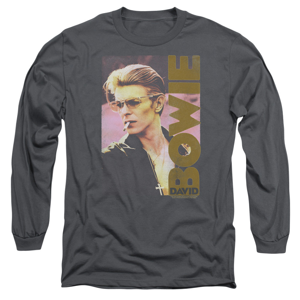 David Bowie Smokin Mens Long Sleeve Shirt Charcoal Officially Licensed