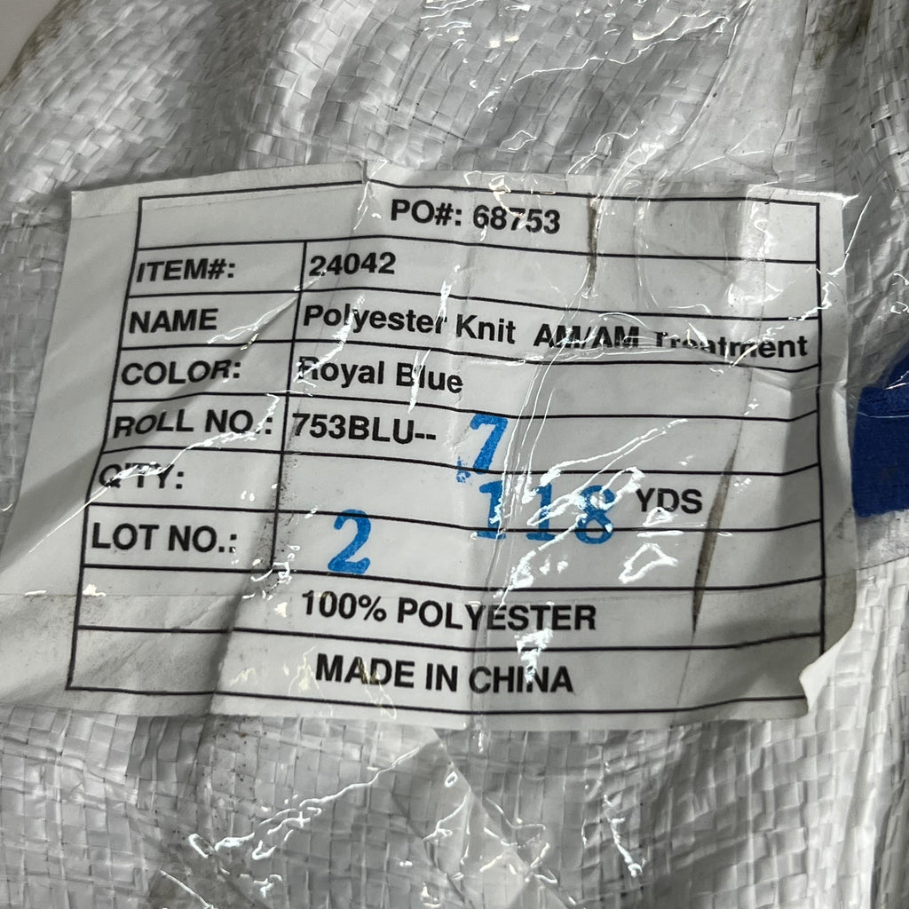 Polyester Knit AM/AM Treatment 60" W x 118 yards L Royal Blue (NEW)