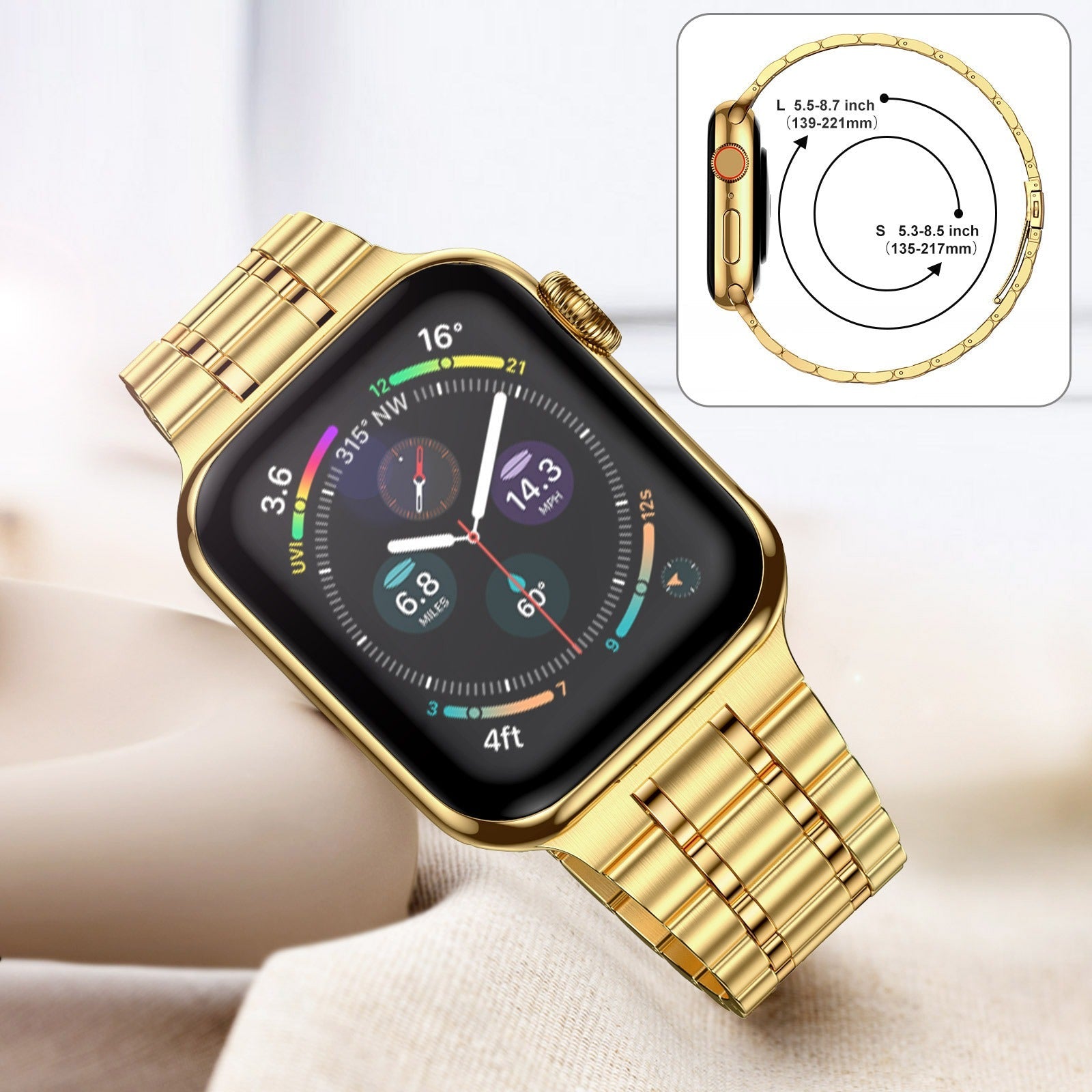 Suitable For Apple Watch S 3 4 5 iwatch S 7 8 9 Stainless Steel Metal Fine Steel Watch Chain With Five Beads