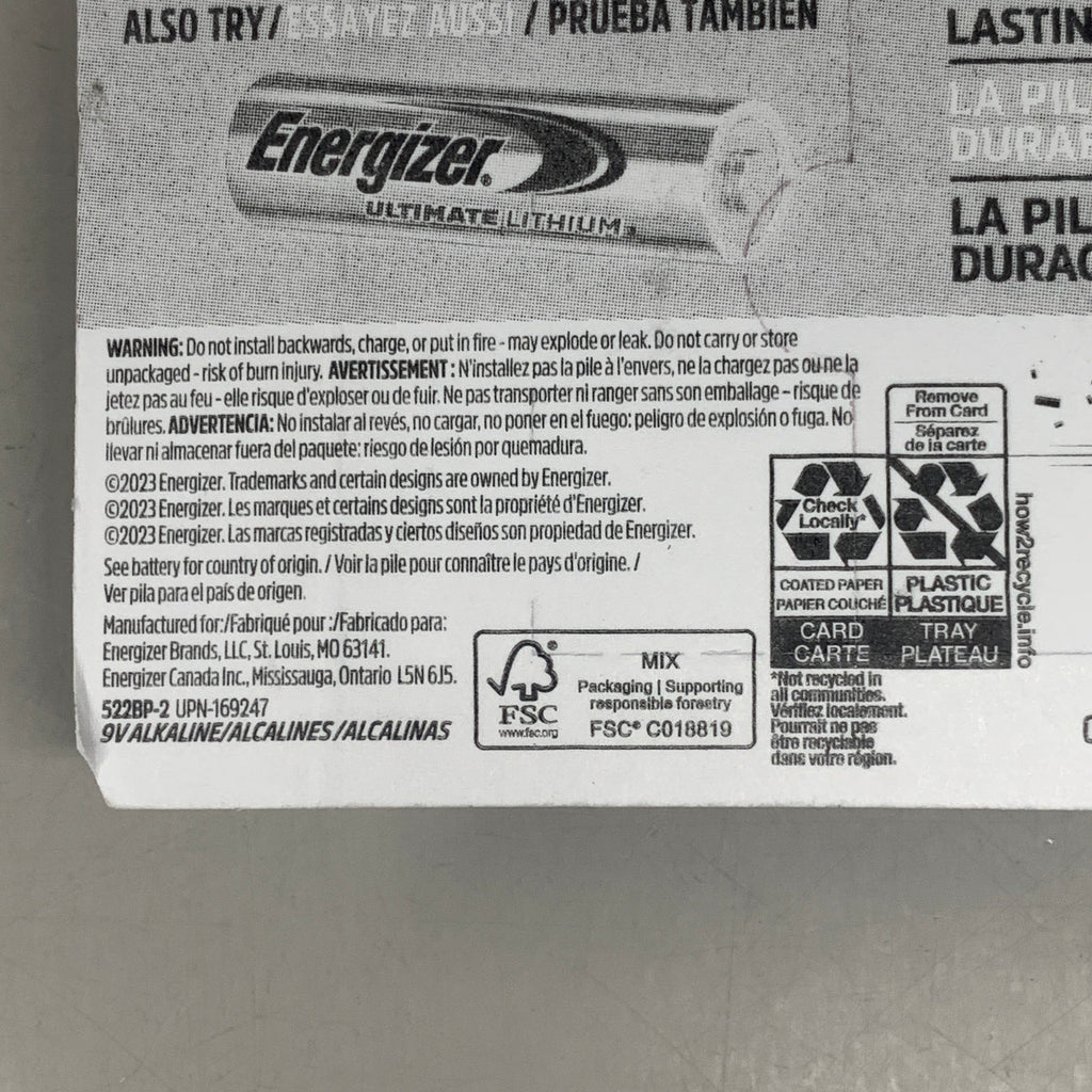 ENERGIZER MAX (3 PACK, 6 Total Batteries) Alkaline Battery 9 Volt General Purpose 522BP-2