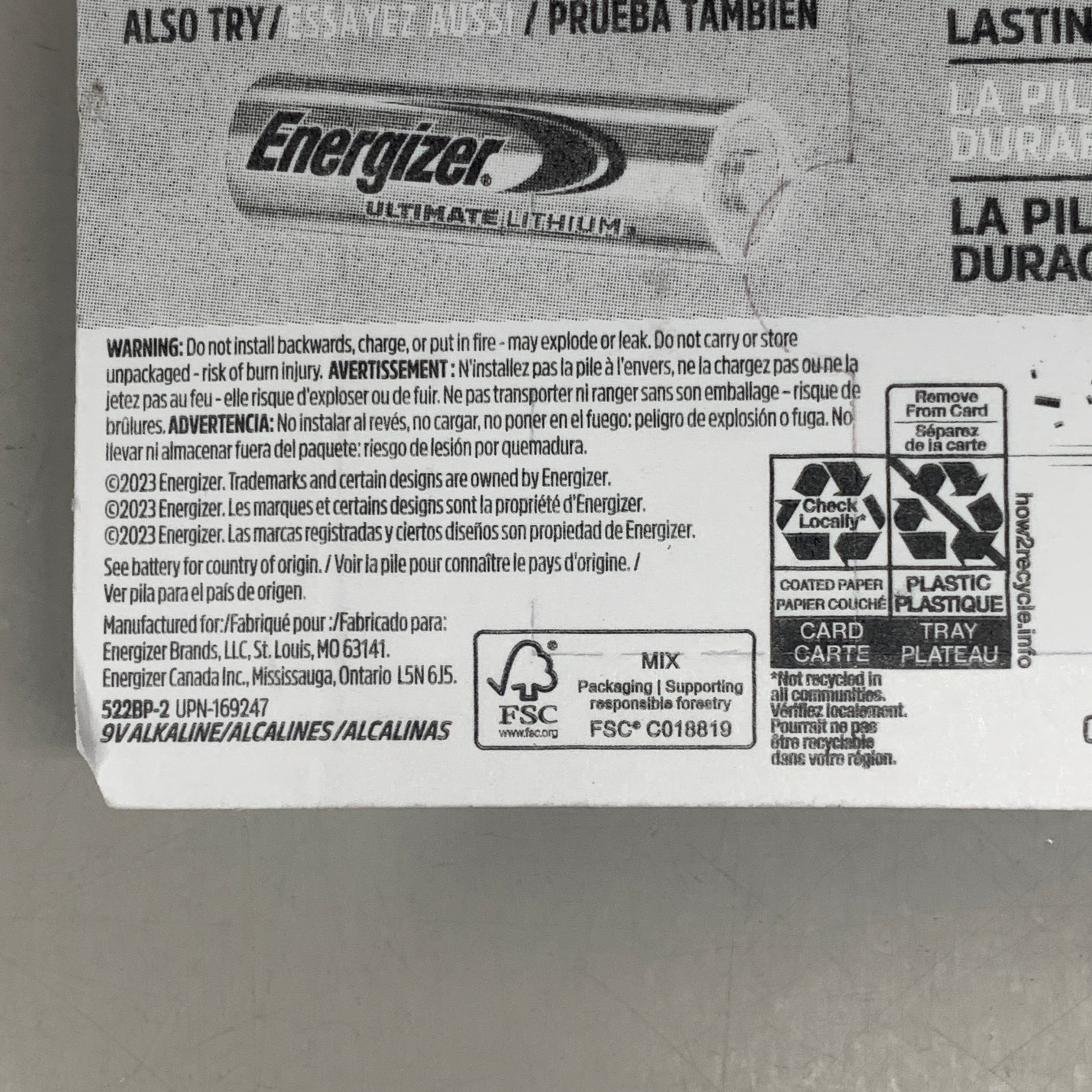 ENERGIZER MAX (3 PACK, 6 Total Batteries) Alkaline Battery 9 Volt General Purpose 522BP-2