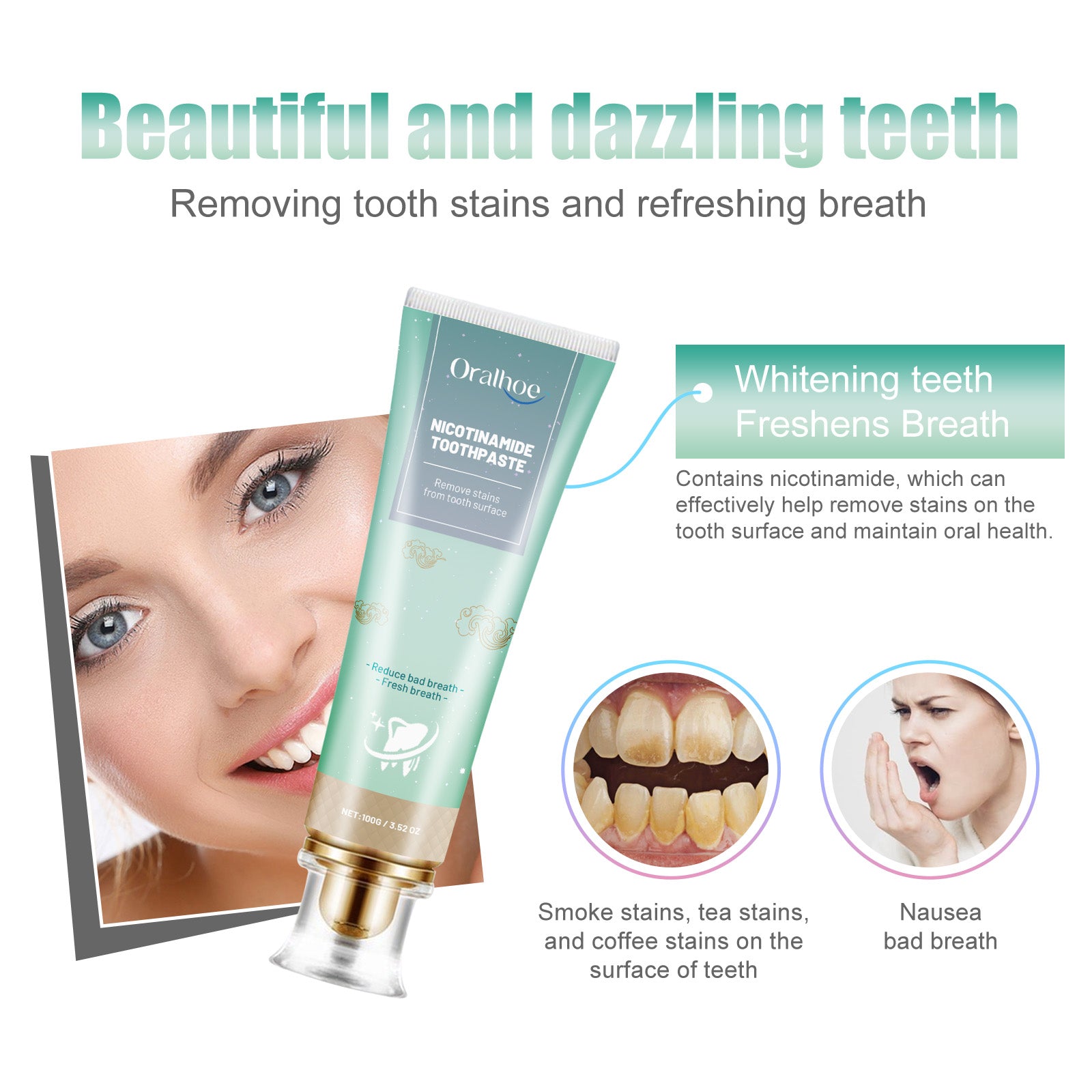 Nicotinamide Toothpaste, Whitening Teeth Clean Tartar Yellow Teeth Fresh Breath Care For Oral Toothpaste
