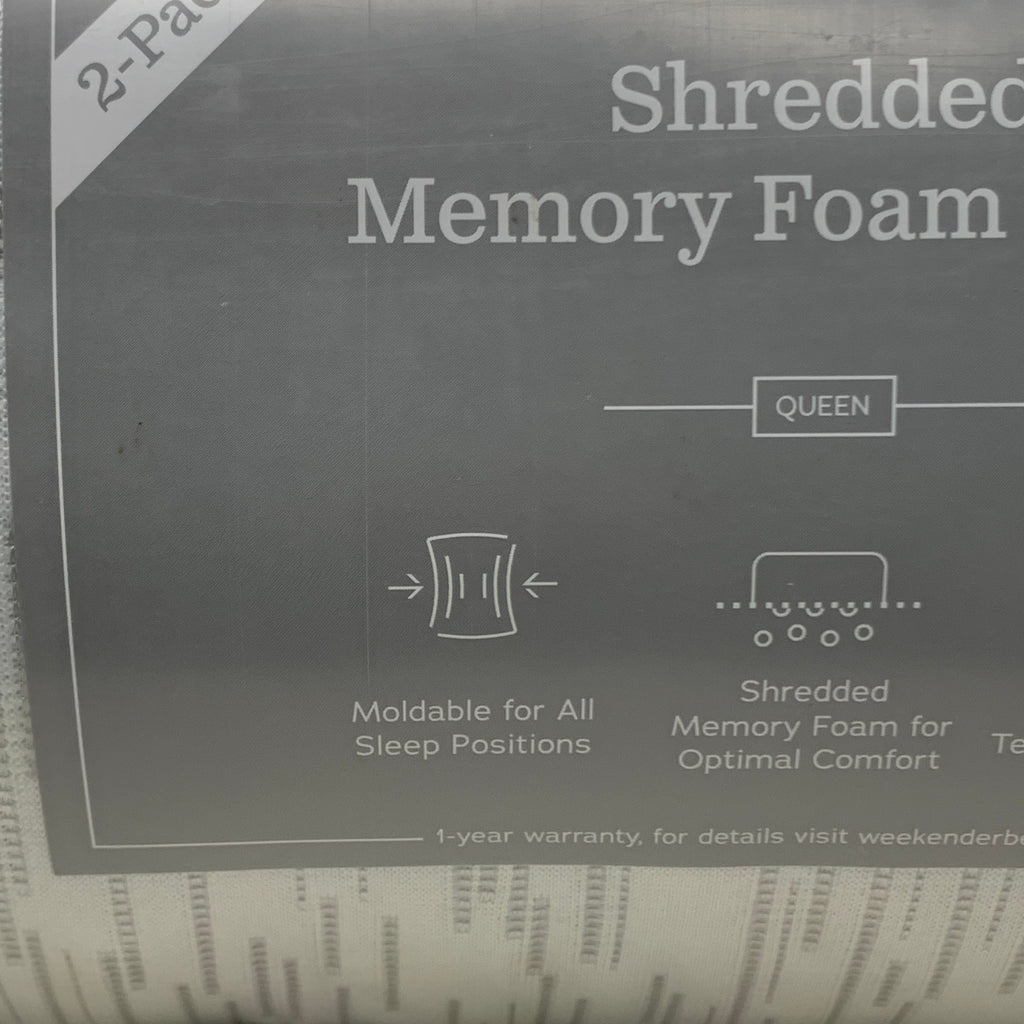 WEEKENDER Shredded Memory Foam Pillow 2pk Breathable Moldable Sz Queen