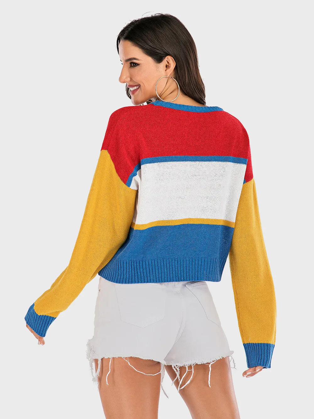 Contrast Dropped Shoulder Long Sleeve Sweater