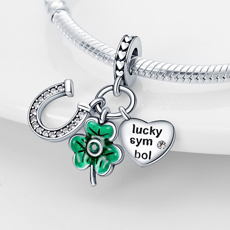U-shaped Horseshoe Clover Wishing Tree Pendant Copper Silver Plated DIY Jewelry