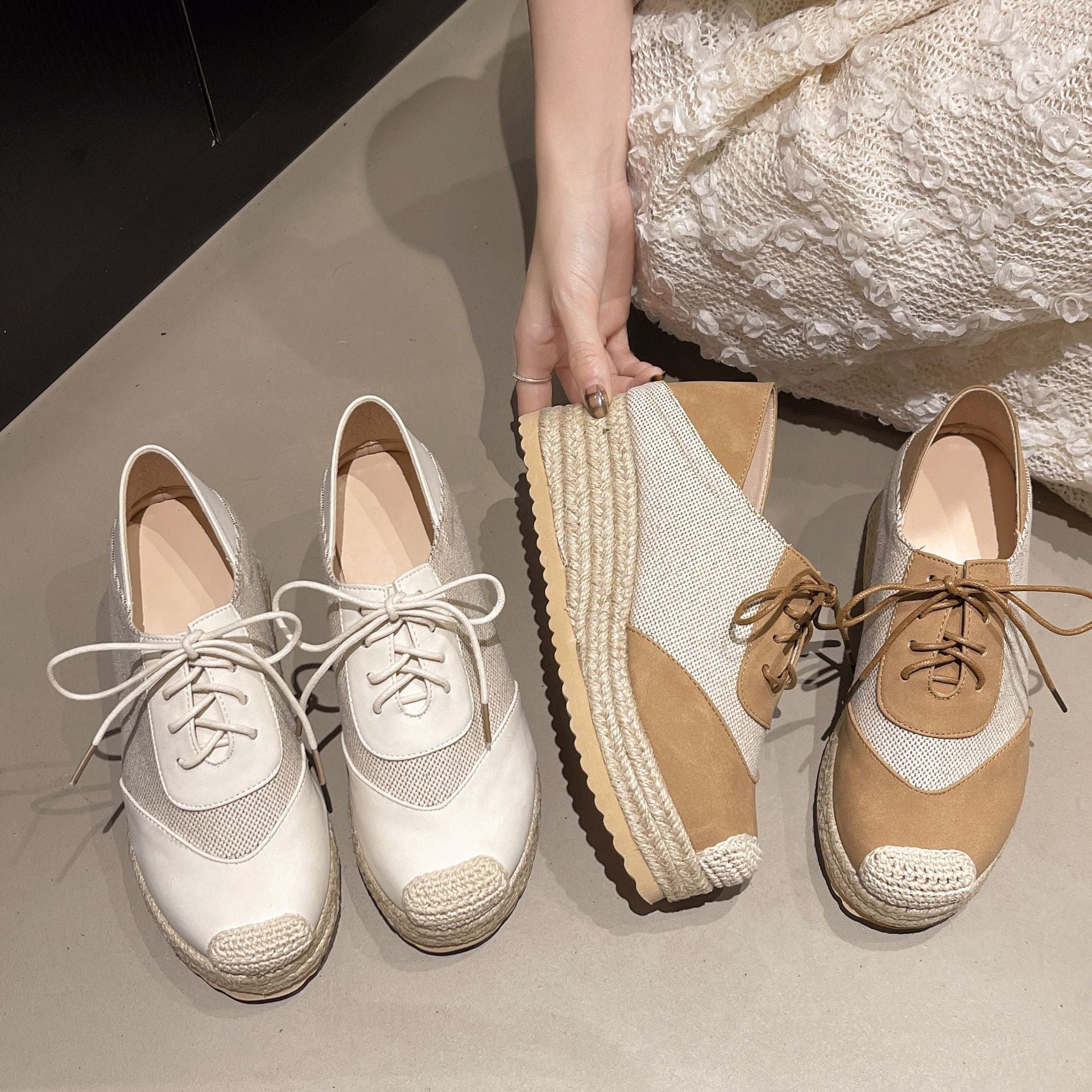 Fisherman's shoes woven grass slope heel women's shoes waterproof front strap high-heeled slope heel fisherman's casual shoes ﻿